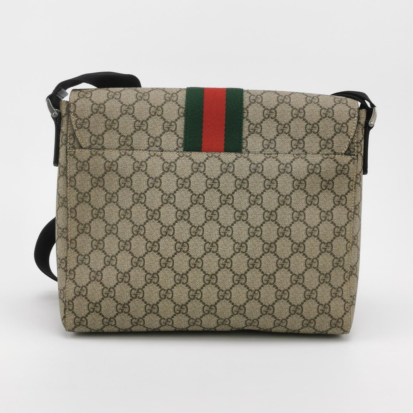Preloved Gucci Canvas Monogram Stripes Leather Logo Crossbody Bag 250316781106933