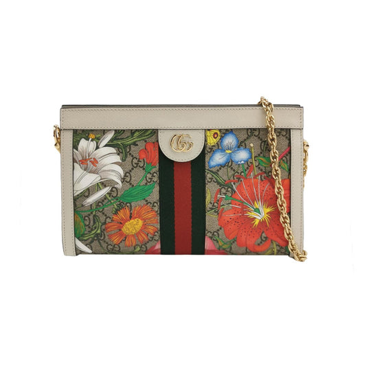 Preloved Gucci Ophidia Small Leather Canvas Floral Print Stripe GG Shoulder Bag Crossbody Bag 250214781063947