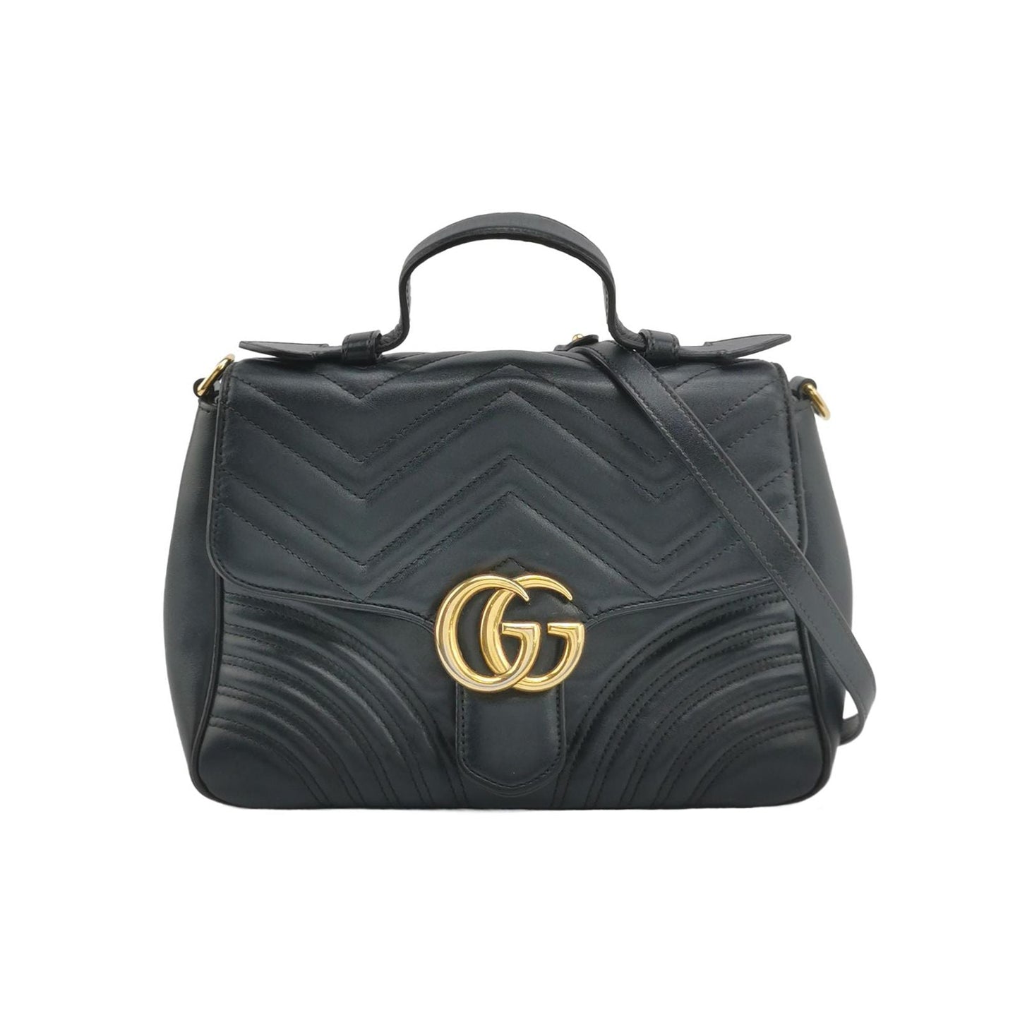 Preloved Gucci GG Marmont Medium Leather V-stitch Quilted Double G Logo Flap Crossbody Bag 250215781064786