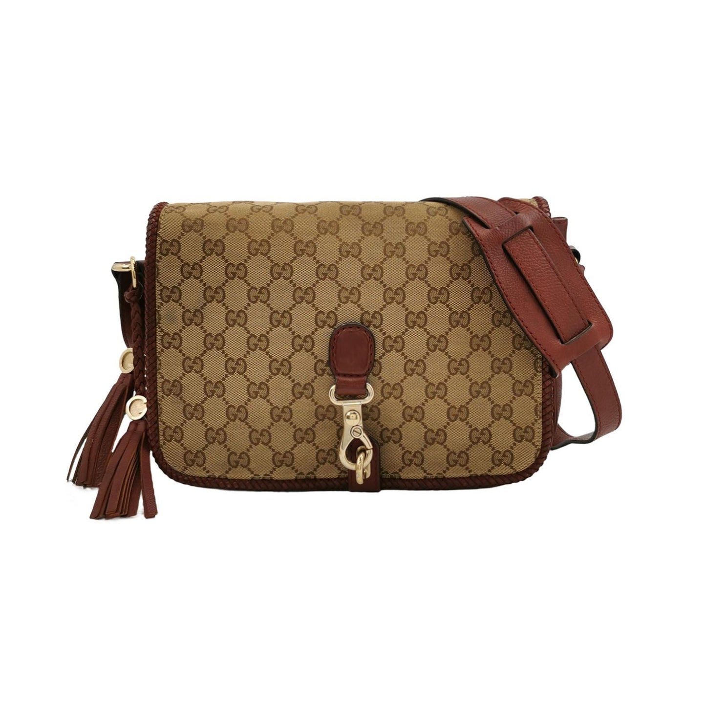 Preloved Gucci Leather Canvas Fringe Crossbody Bag 250606781225208