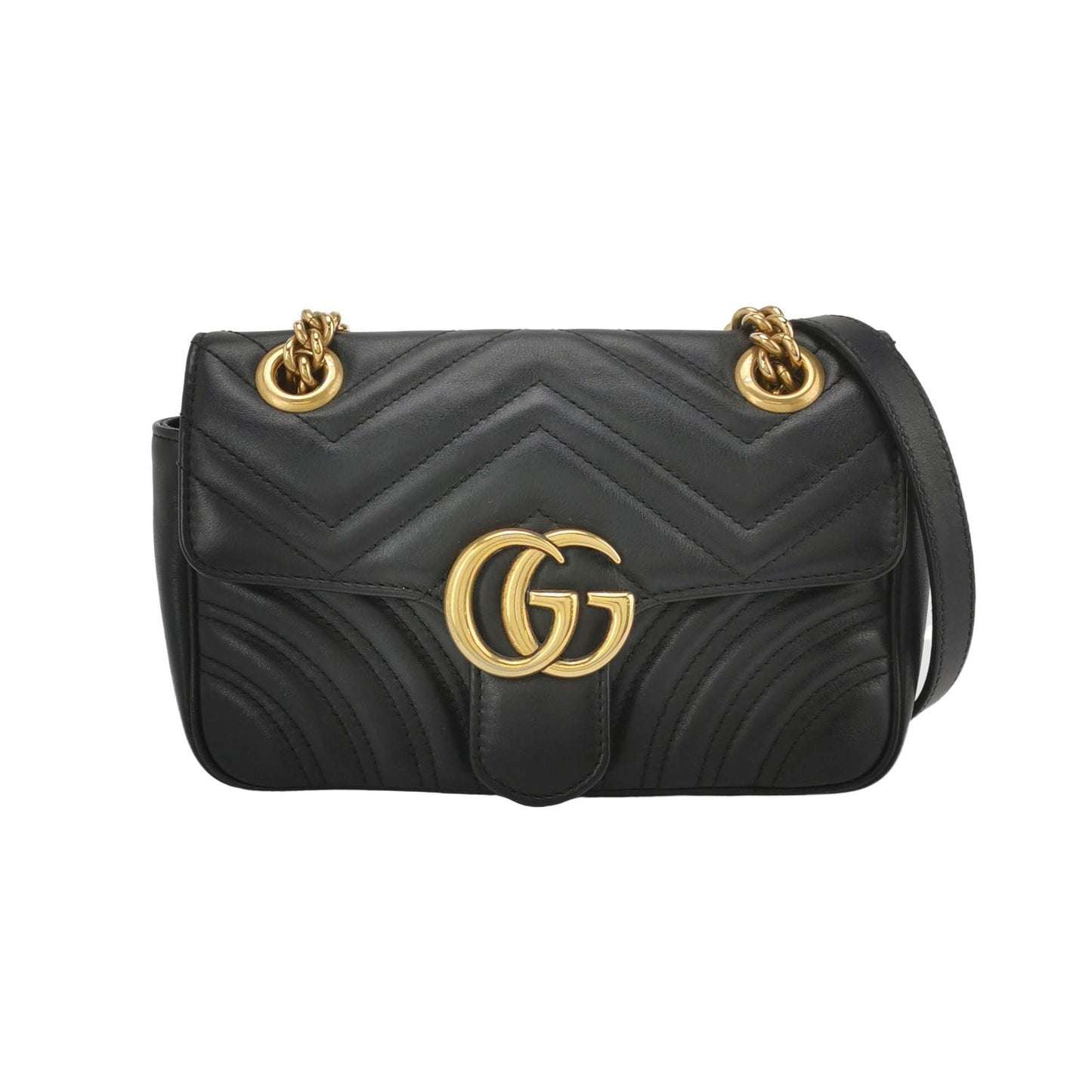 Preloved Gucci GG Marmont Mini Leather Solid Color V-Pattern Quilted Double G Logo Flap Crossbody Bag 250416781151146