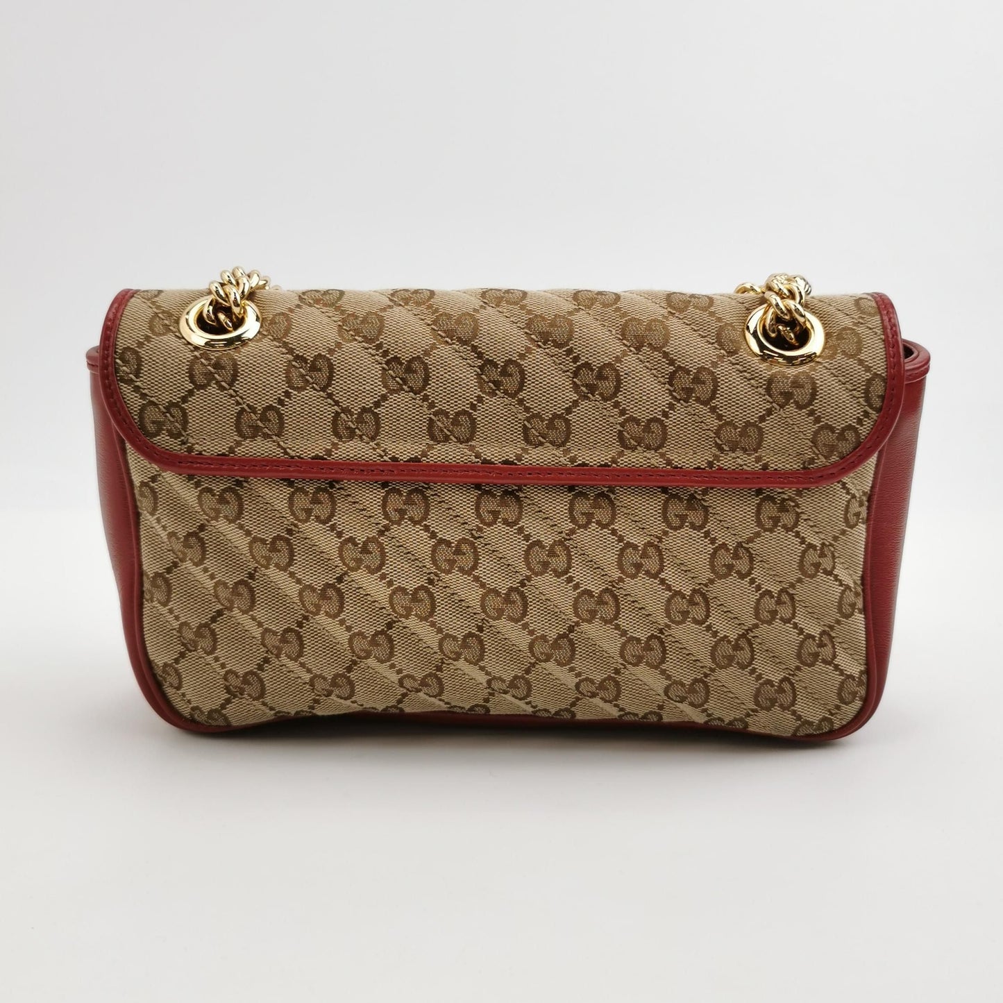 Preloved Gucci GG Marmont Small Leather and Canvas GG Monogram Double G Flap Shoulder Bag 250606781225855