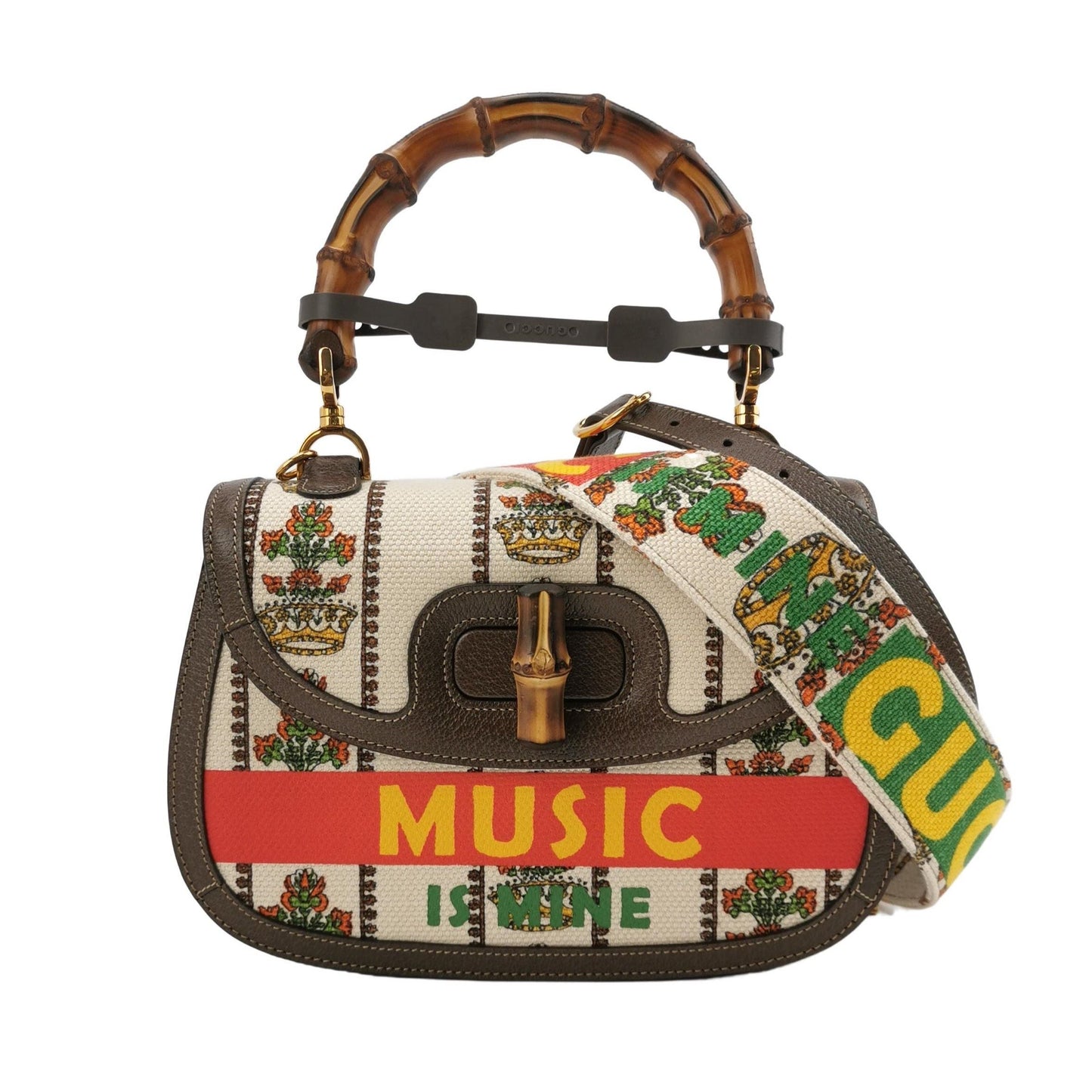 Preloved Gucci Bamboo1947 Medium Leather and Canvas Shoulder Bag 250603781220368
