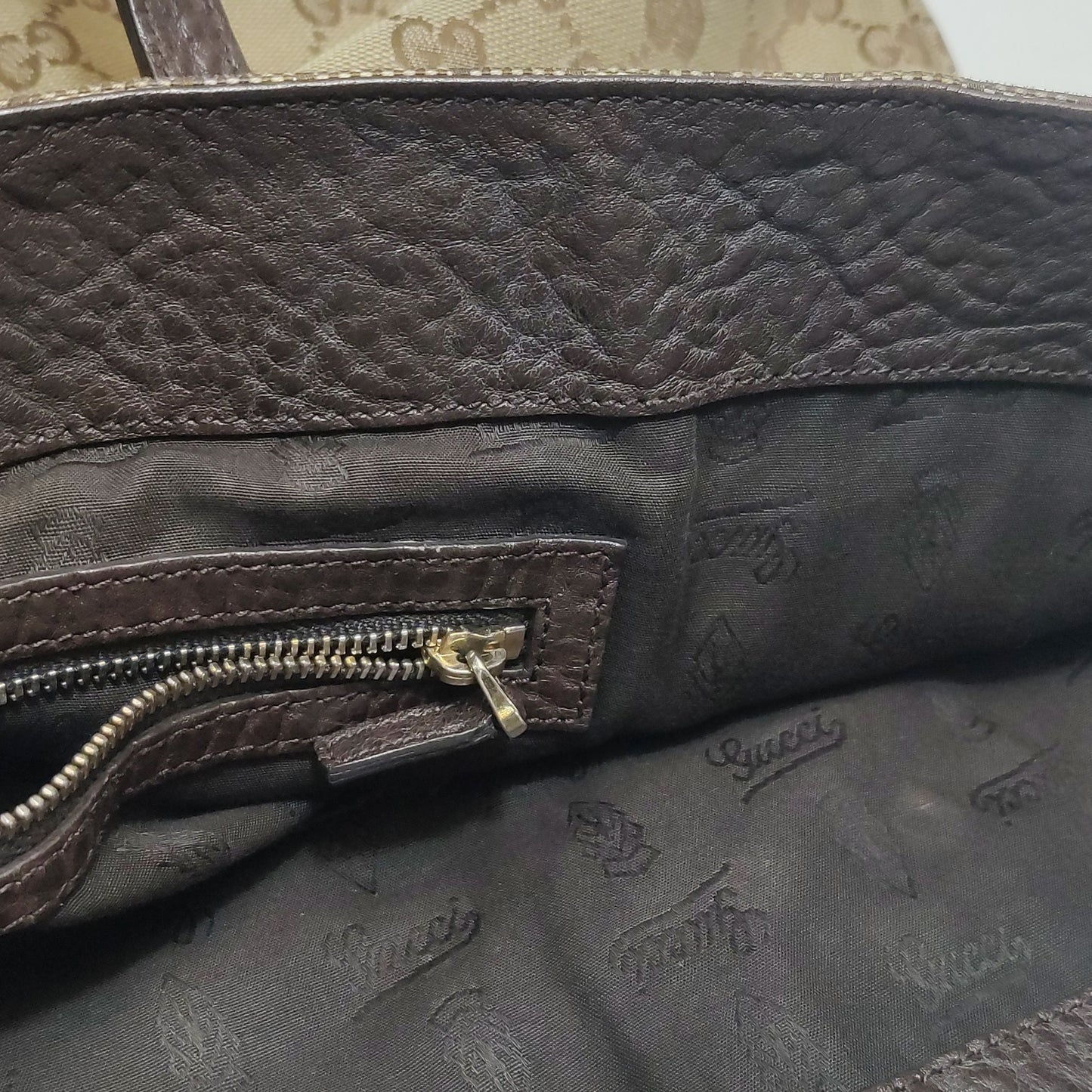 Preloved Gucci Leather and Canvas GG Monogram Shoulder Bag 250614781236564