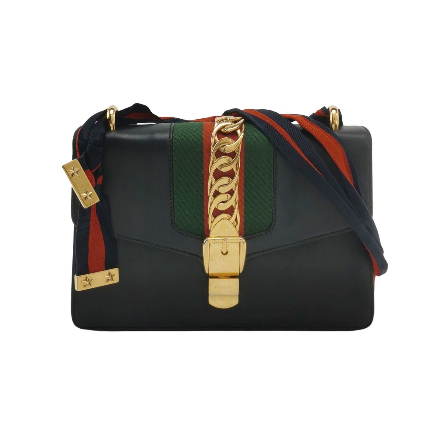 Preloved Gucci Sylvie Small Leather Shoulder Bag with Ribbon and Metal Buckle 067851400243