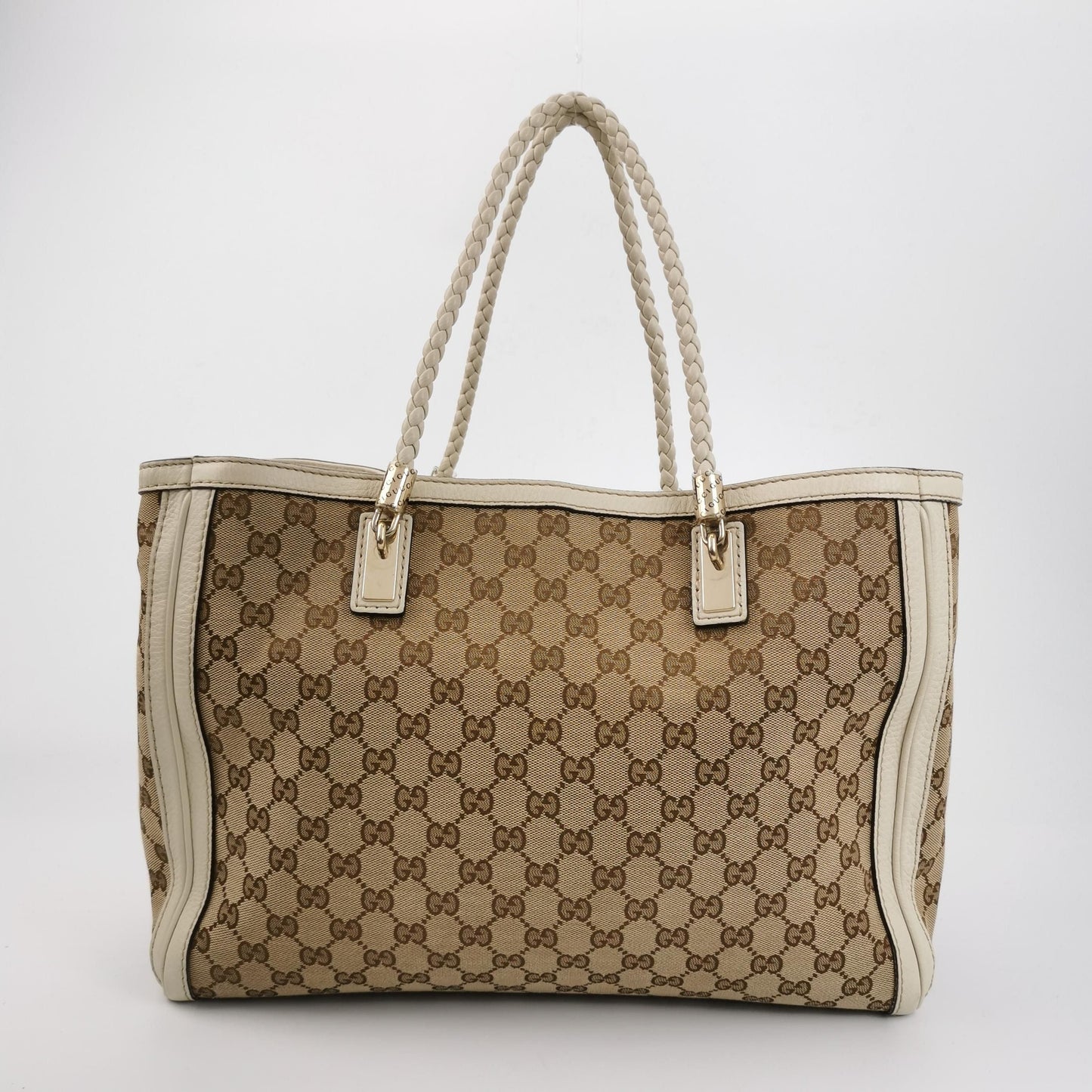 Preloved Gucci Bella Series Leather Canvas GG Monogram Woven Handle Shoulder Bag 250527781210864