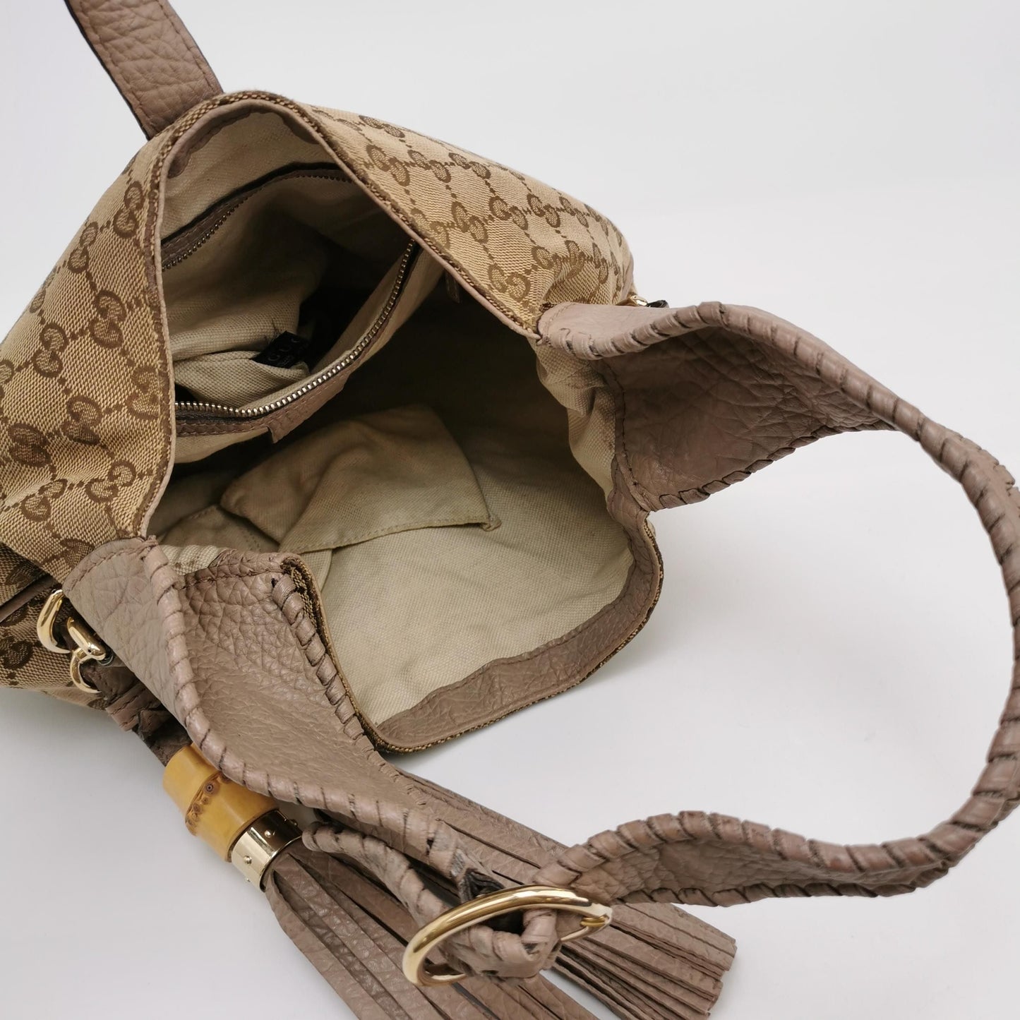 Preloved Gucci Jackie Leather Canvas GG Monogram Metal Buckle Crossbody Shoulder Bag 250107781014711