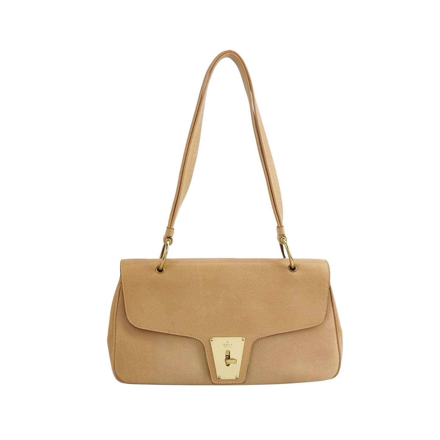Preloved Gucci Leather Solid Color Lock Flap Shoulder Bag 250103781008501