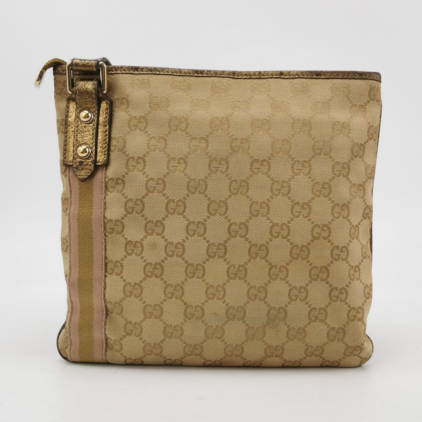 Preloved Gucci GG Canvas and Leather Studded Zip Shoulder Bag 24121178979390