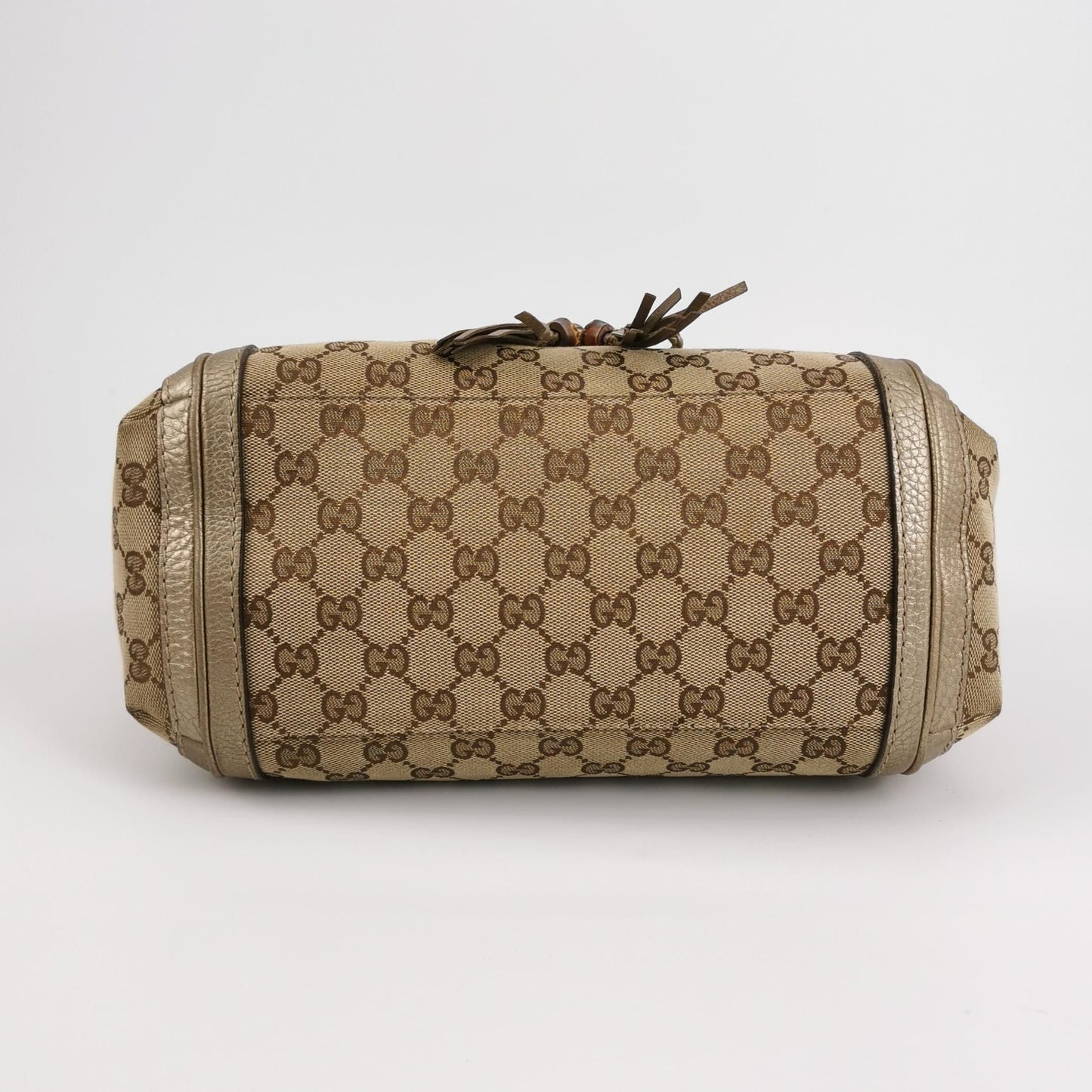Preloved Gucci Bella Series Leather Canvas GG Monogram Woven Handle Shoulder Bag 24121378982157