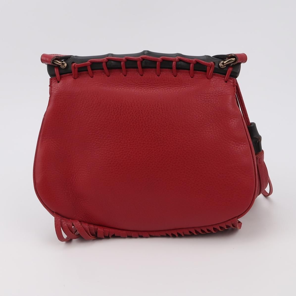 Preloved Gucci Leather Crossbody Shoulder Bag with Bamboo Detail and Tassel 24111378942422