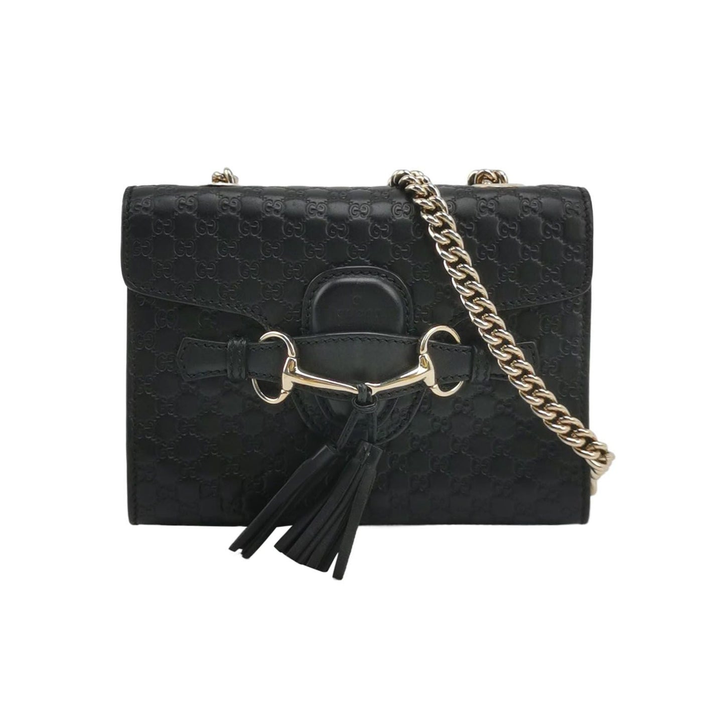 Preloved Gucci Emily Mini Leather Bag with Signature Embroidery and Tassel Horsebit Detail 250608781227817