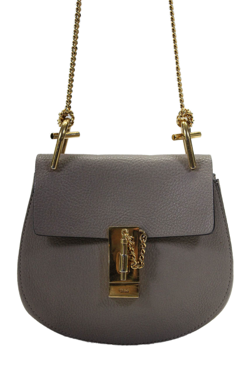 Chloe Womens Taupe Brown Leather Drew Chain Small Crossbody Bag Handbag