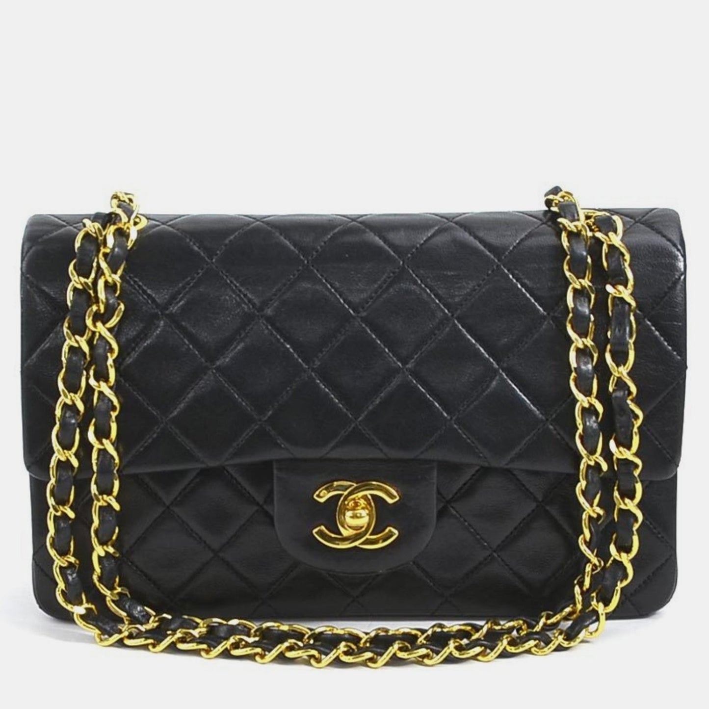 Chanel Black Lambskin Leather Small Classic Double Flap Shoulder Bags