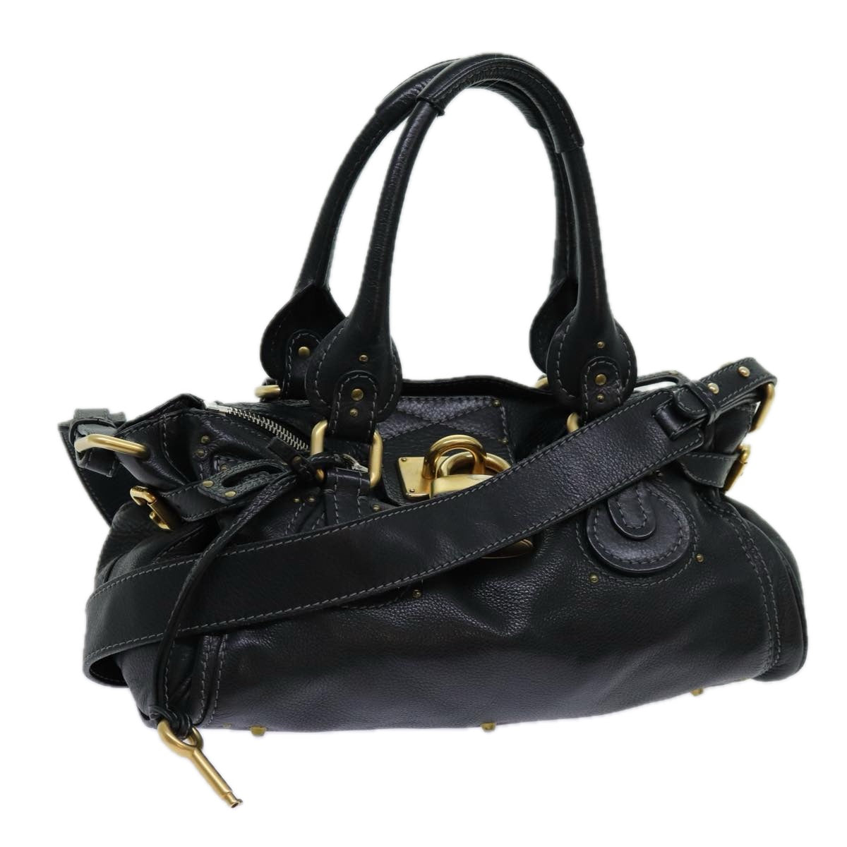 Chloe Paddington Hand Bag Leather 2way Black 70392