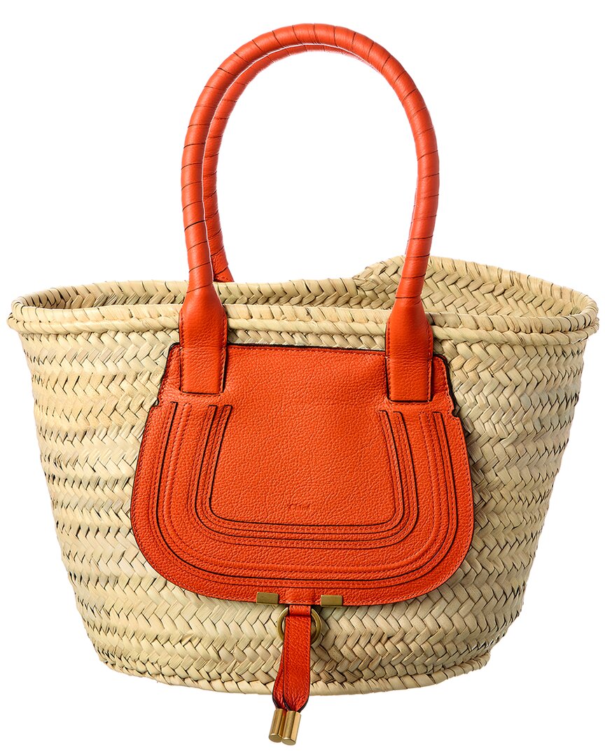 Chloe Marcie Medium Raffia & Leather Basket Tote