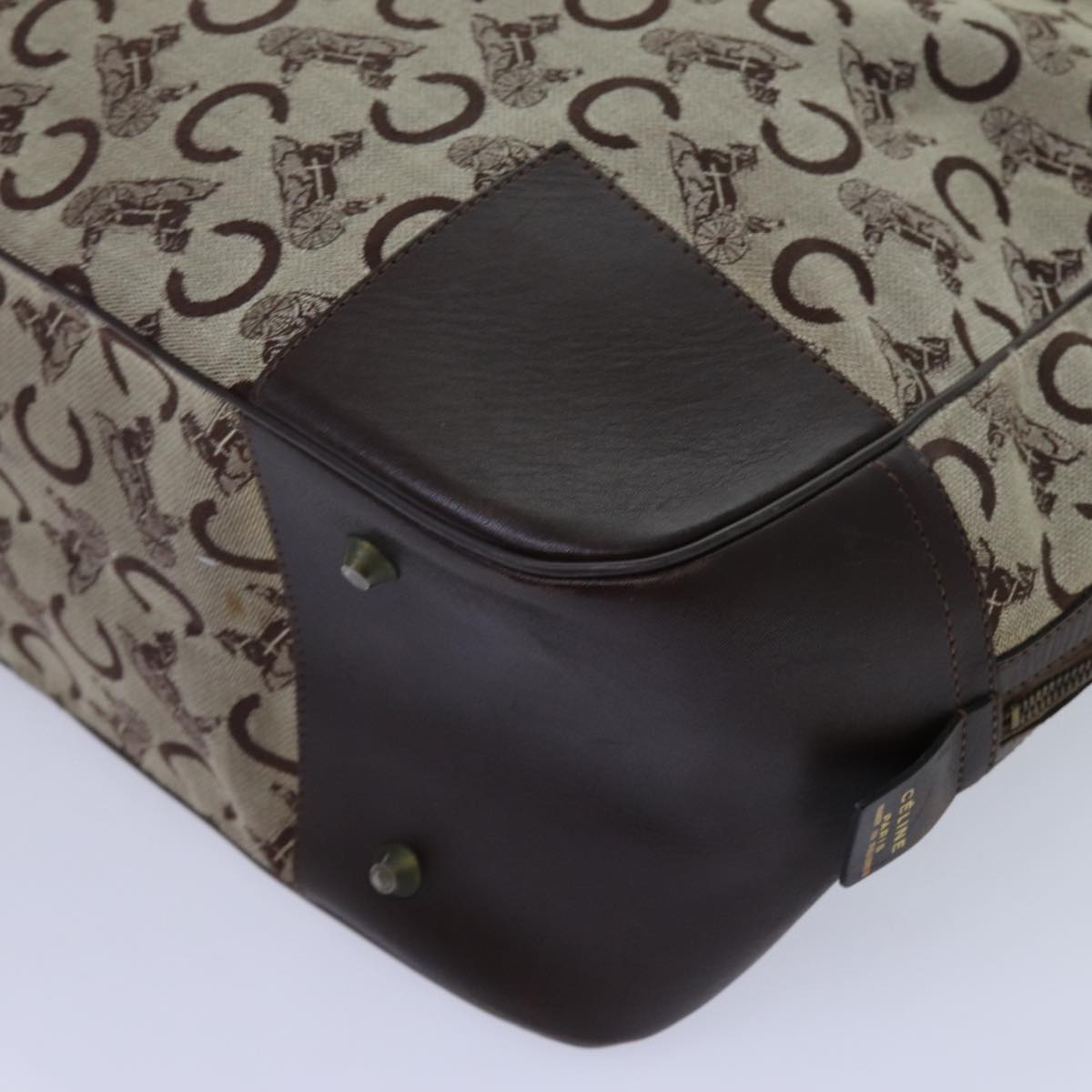CELINE C Macadam Canvas Boston Bag Beige Auth 71548
