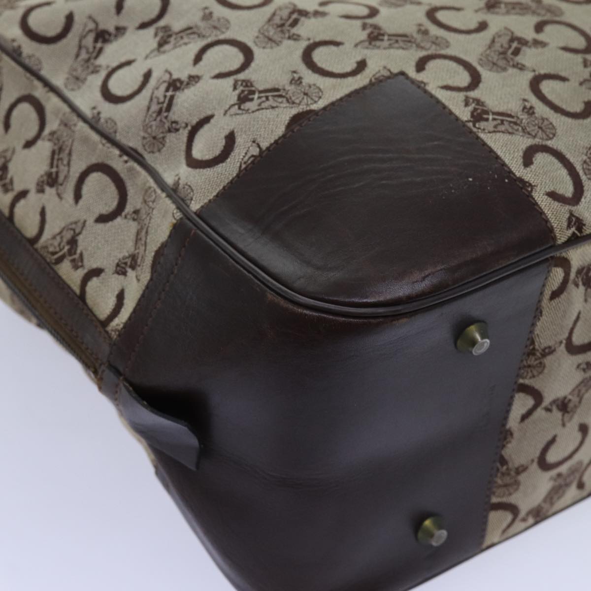 CELINE C Macadam Canvas Boston Bag Beige Auth 71548