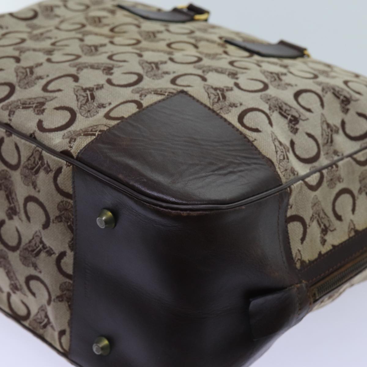 CELINE C Macadam Canvas Boston Bag Beige Auth 71548