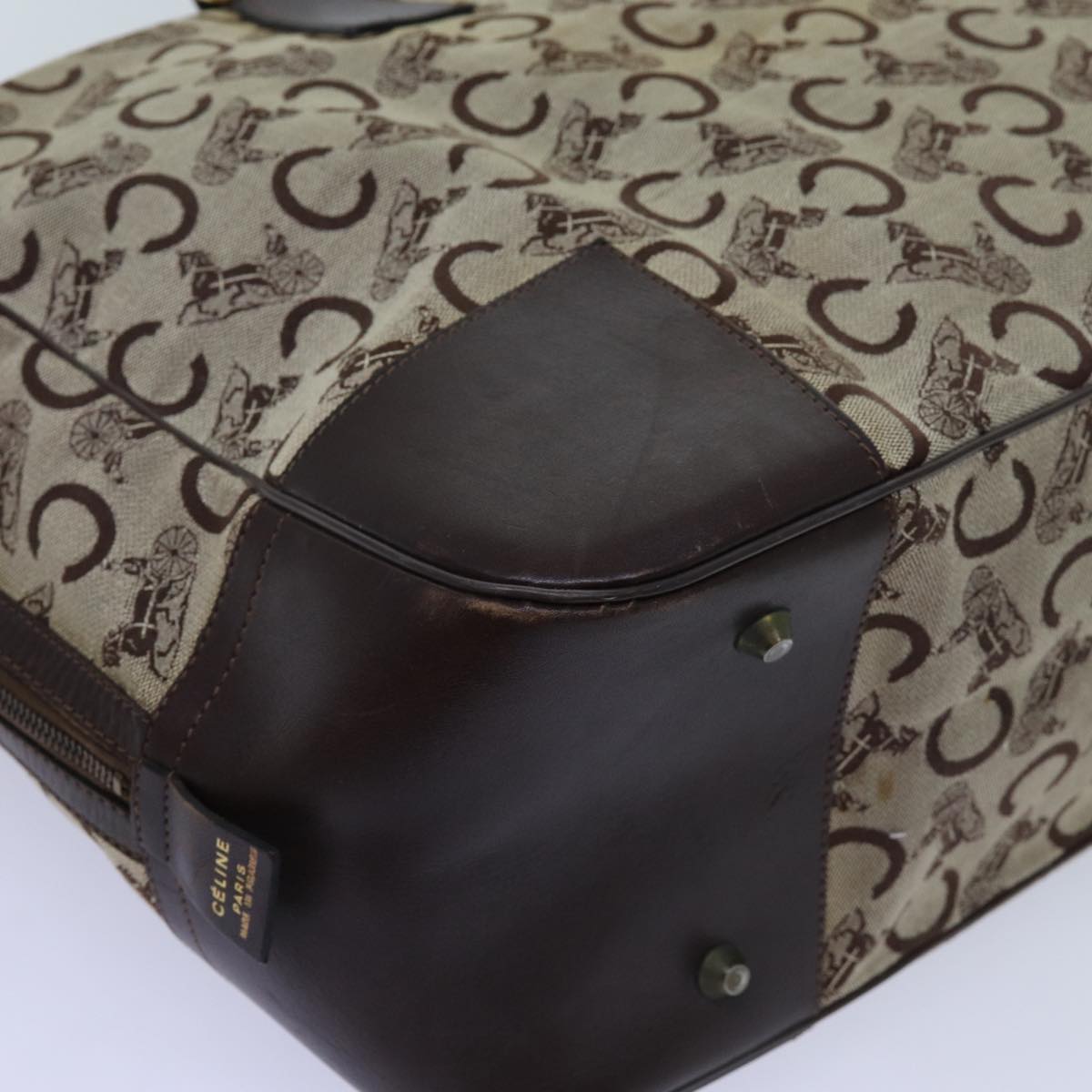 CELINE C Macadam Canvas Boston Bag Beige Auth 71548
