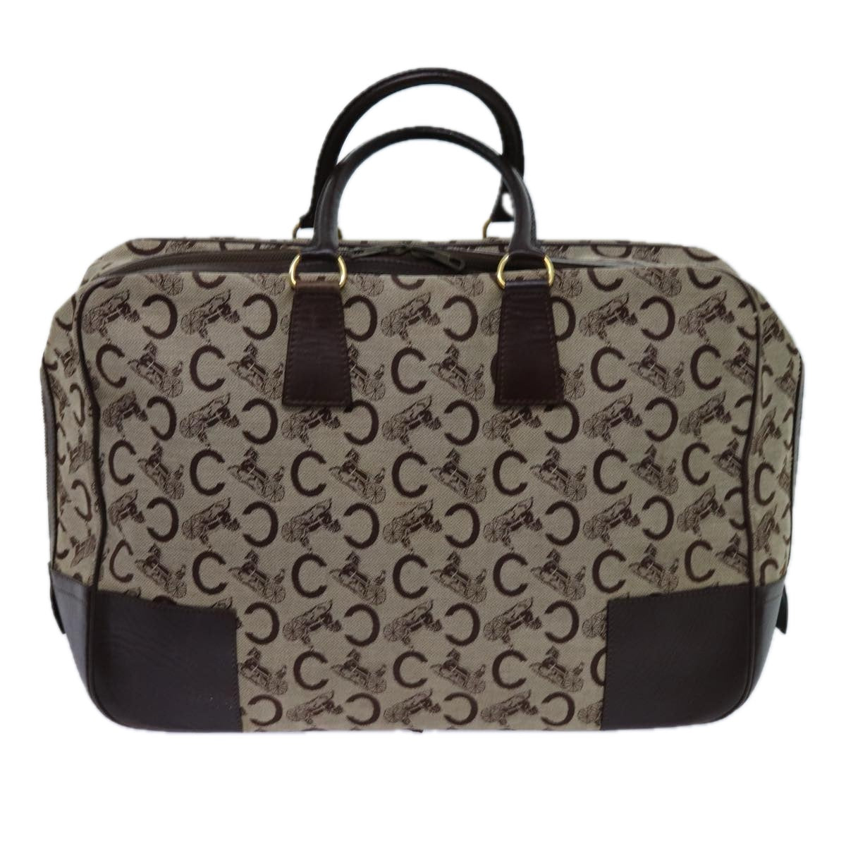 CELINE C Macadam Canvas Boston Bag Beige Auth 71548