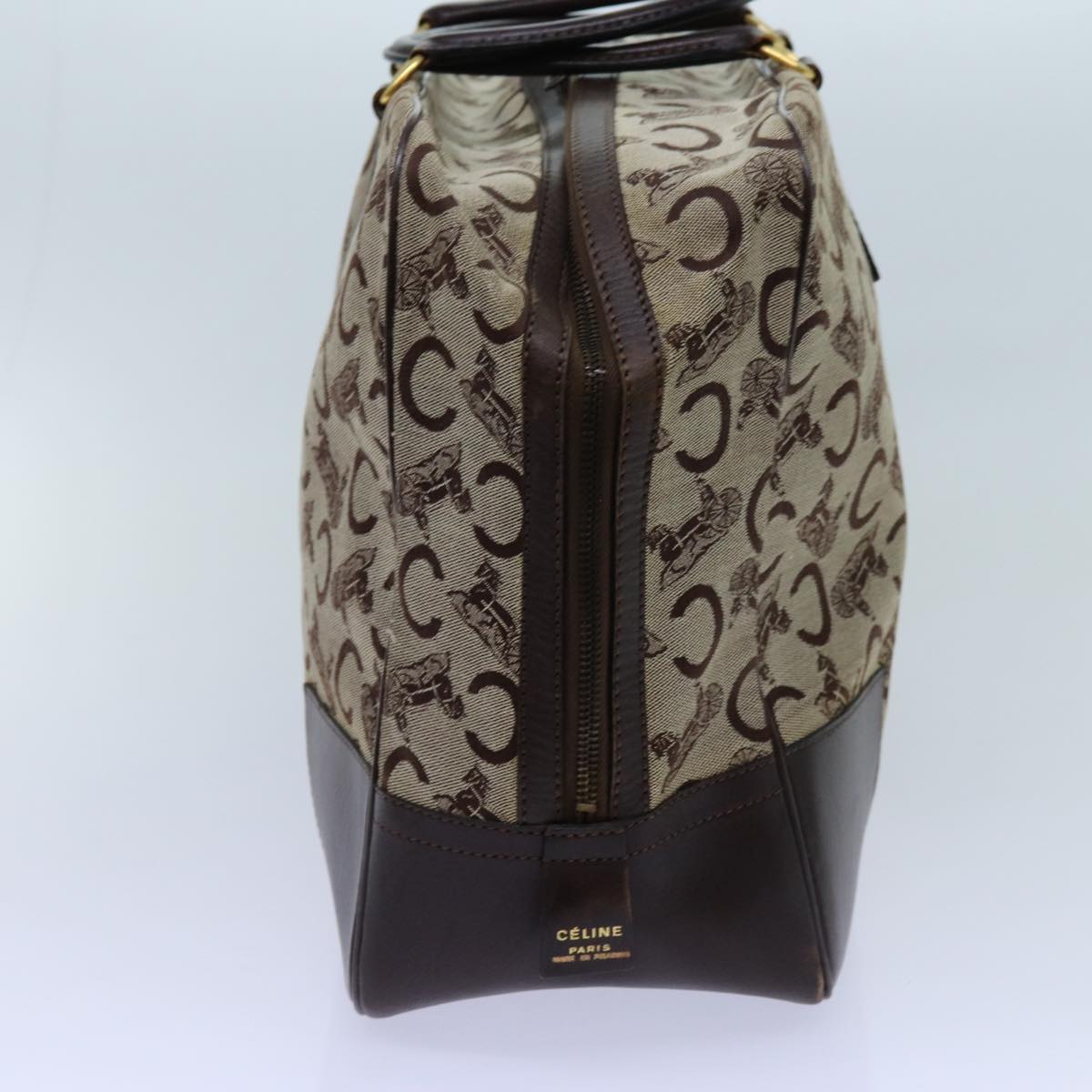 CELINE C Macadam Canvas Boston Bag Beige Auth 71548
