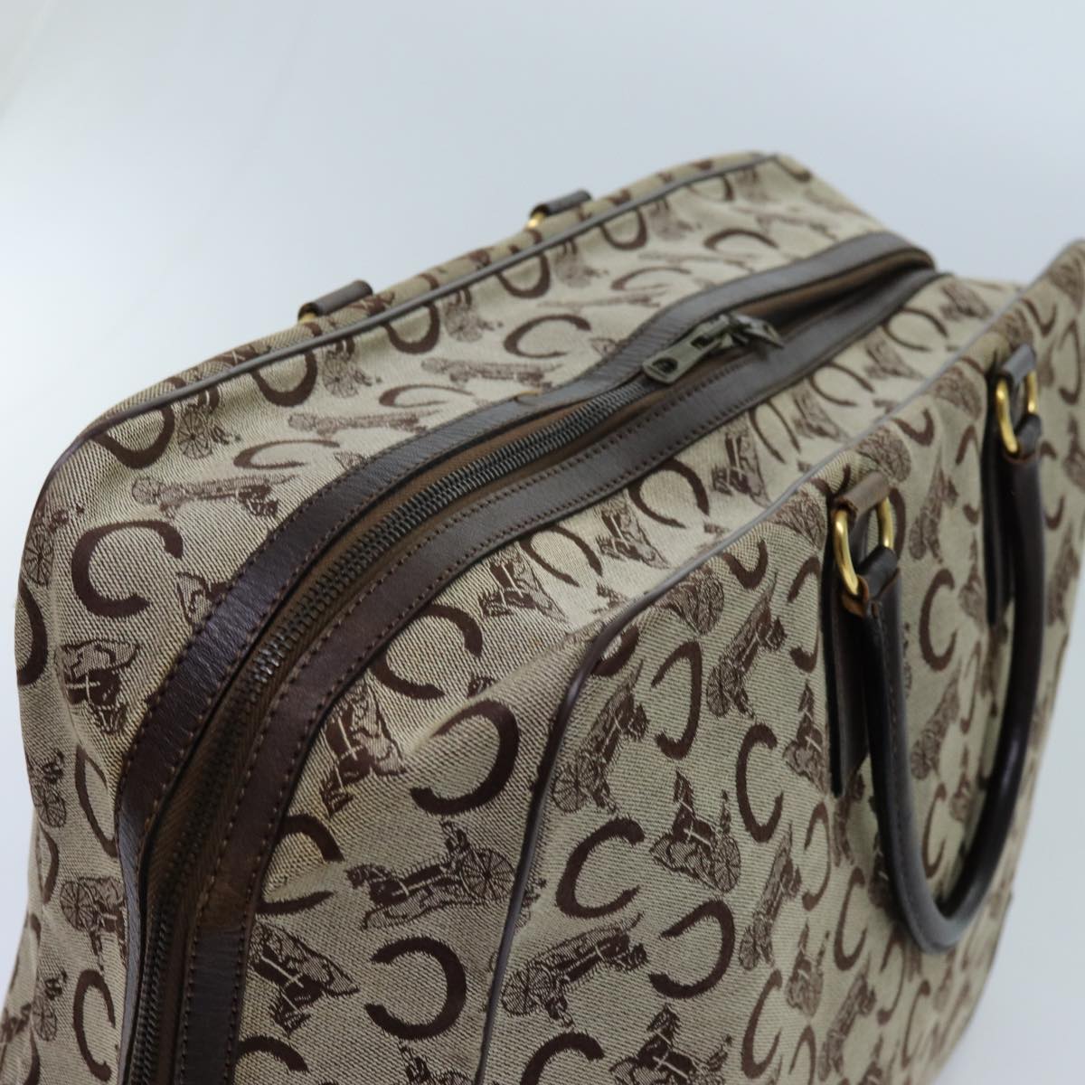 CELINE C Macadam Canvas Boston Bag Beige Auth 71548