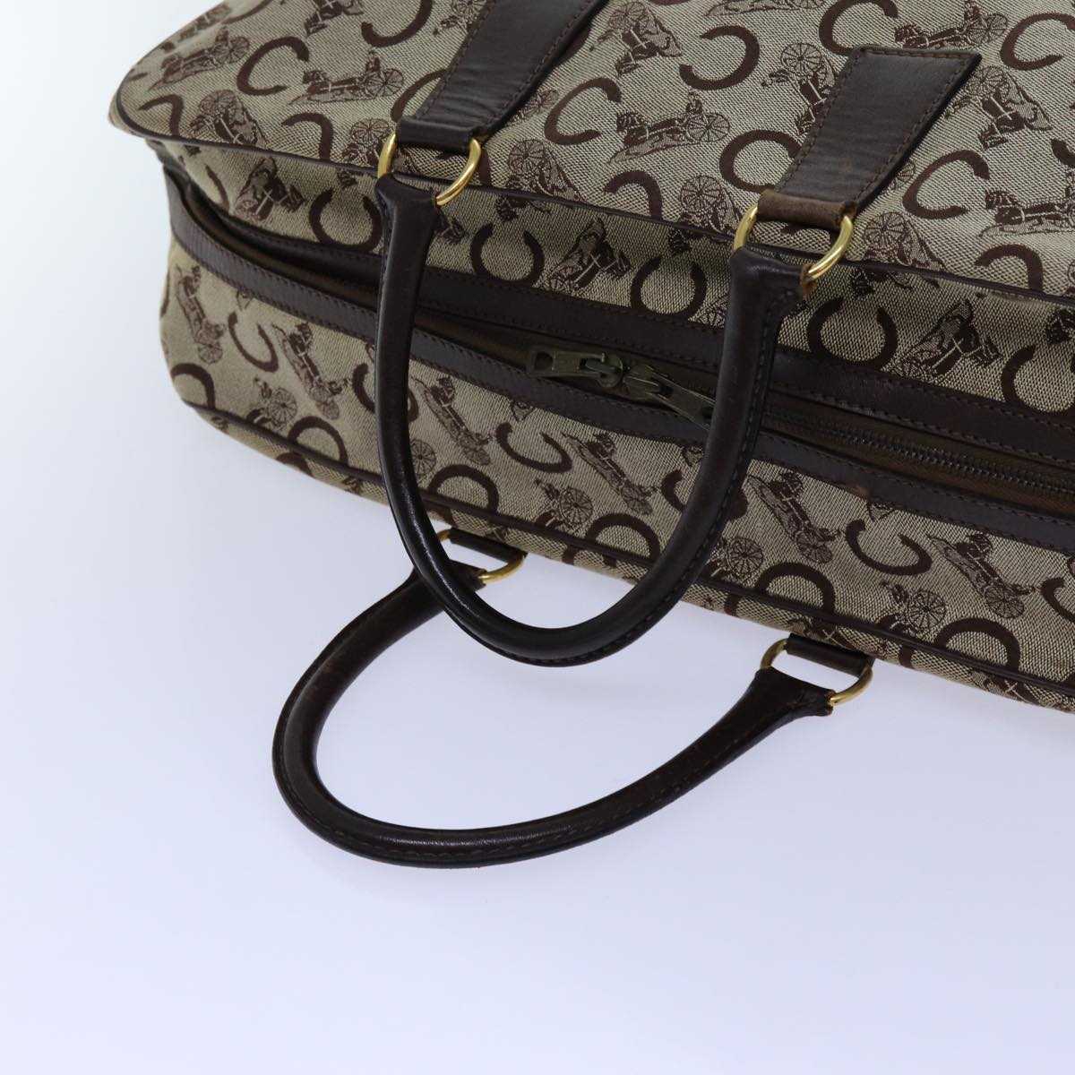 CELINE C Macadam Canvas Boston Bag Beige Auth 71548