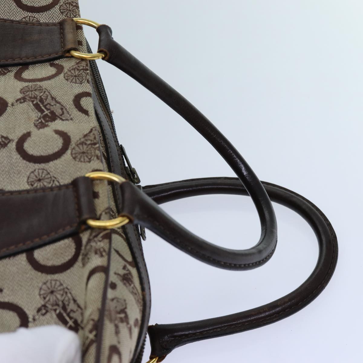 CELINE C Macadam Canvas Boston Bag Beige Auth 71548