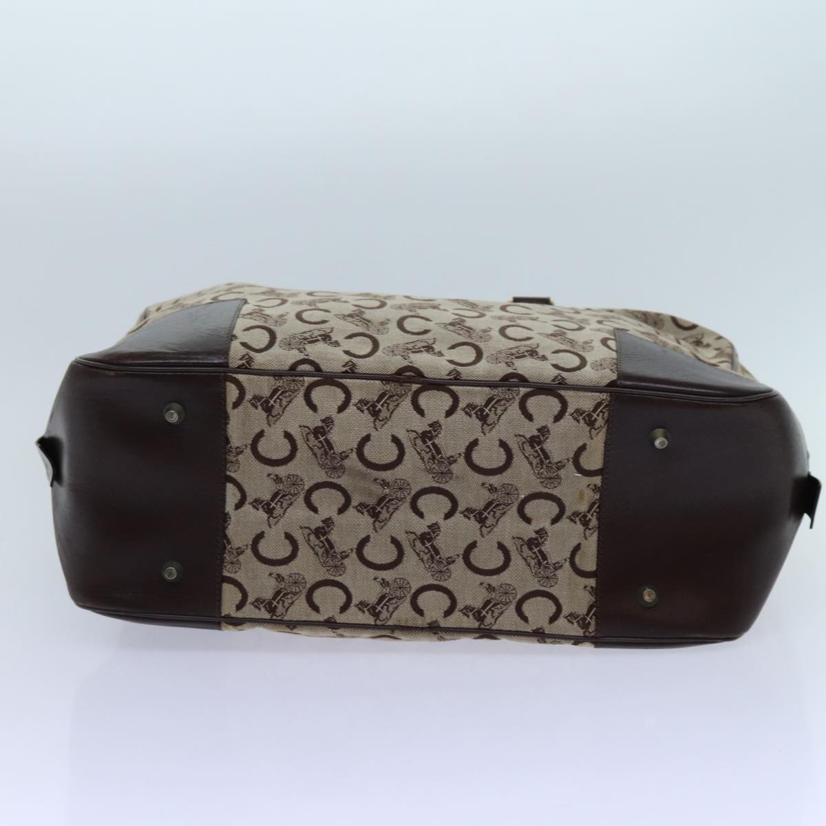 CELINE C Macadam Canvas Boston Bag Beige Auth 71548