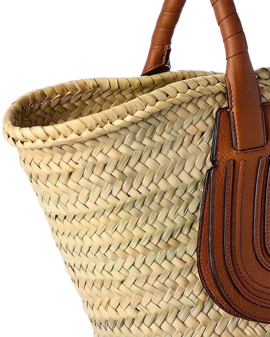 Chloe Marcie Medium Raffia & Leather Basket Tote