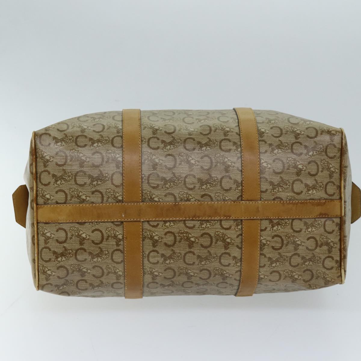 CELINE C Macadam Canvas Boston Bag Coated Canvas Beige Auth 72166