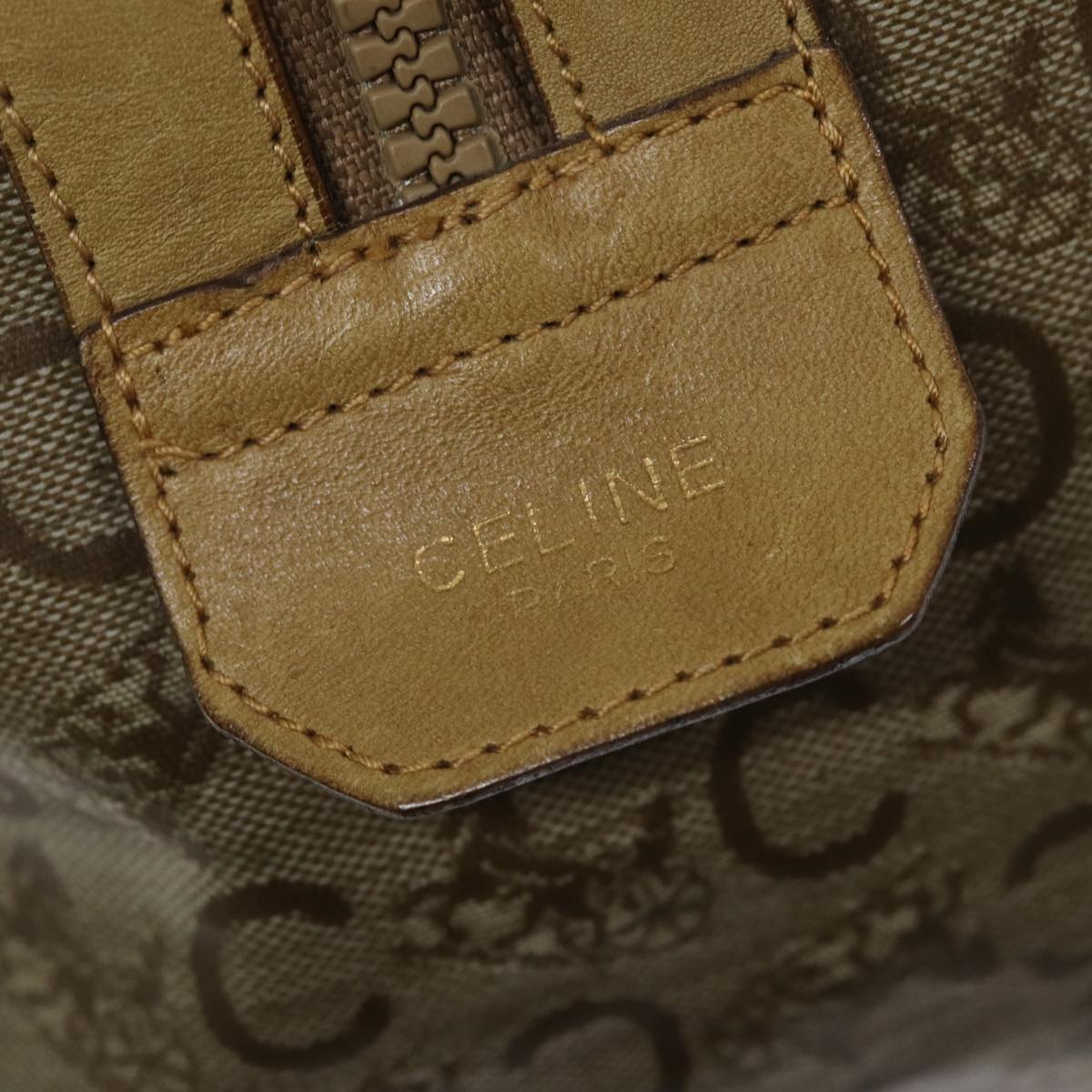 CELINE C Macadam Canvas Boston Bag Coated Canvas Beige Auth 72166