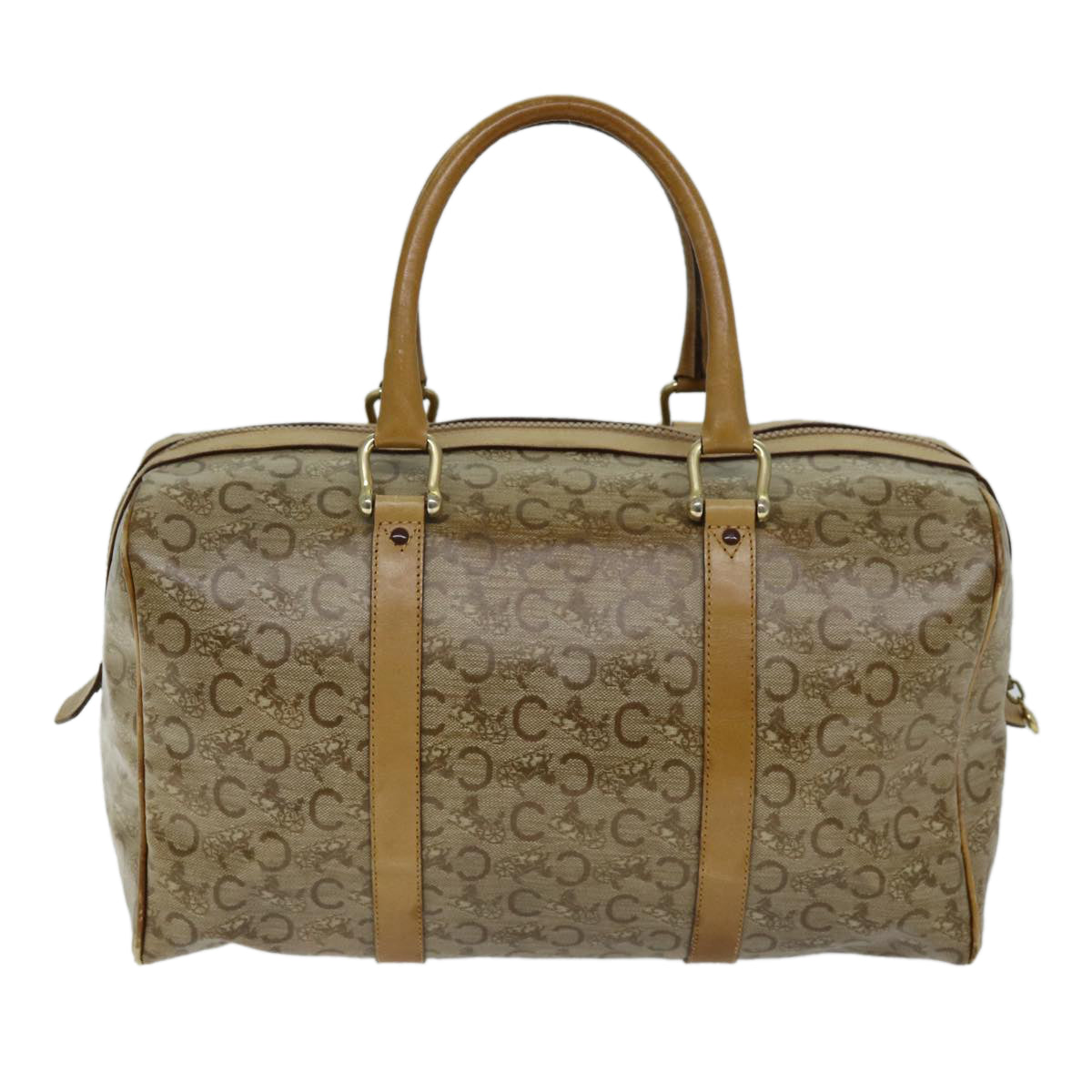 CELINE C Macadam Canvas Boston Bag Coated Canvas Beige Auth 72166