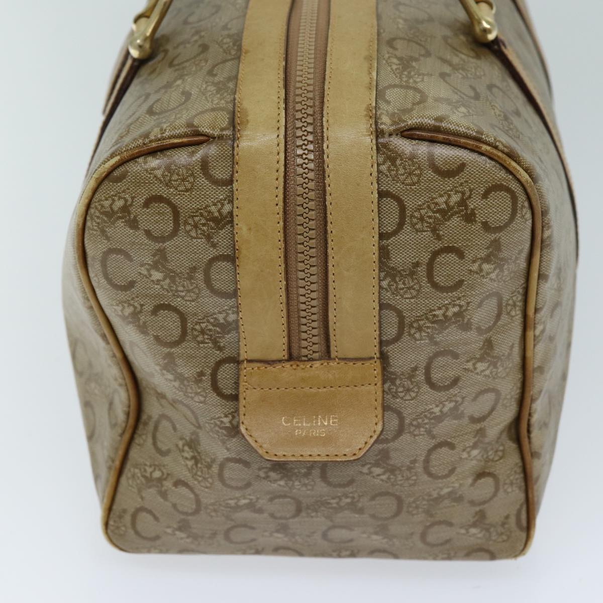 CELINE C Macadam Canvas Boston Bag Coated Canvas Beige Auth 72166