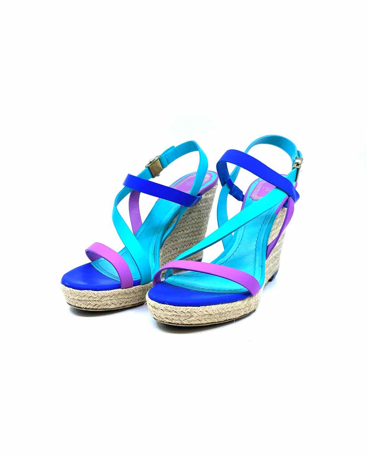 CHRISTIAN DIOR Size 10 Blue, Purple Leather Color Block Wedge