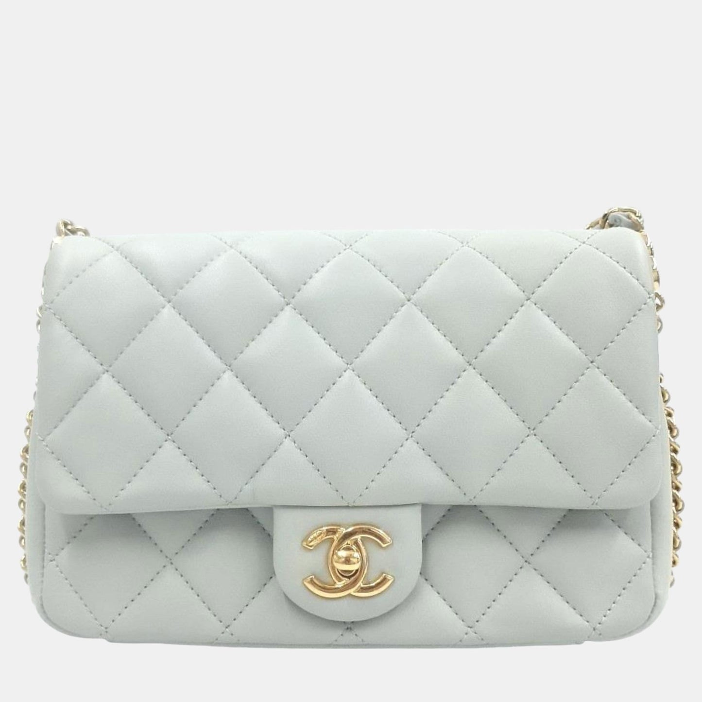 Chanel Light Grey Leather Double Chain Crossbody Bag