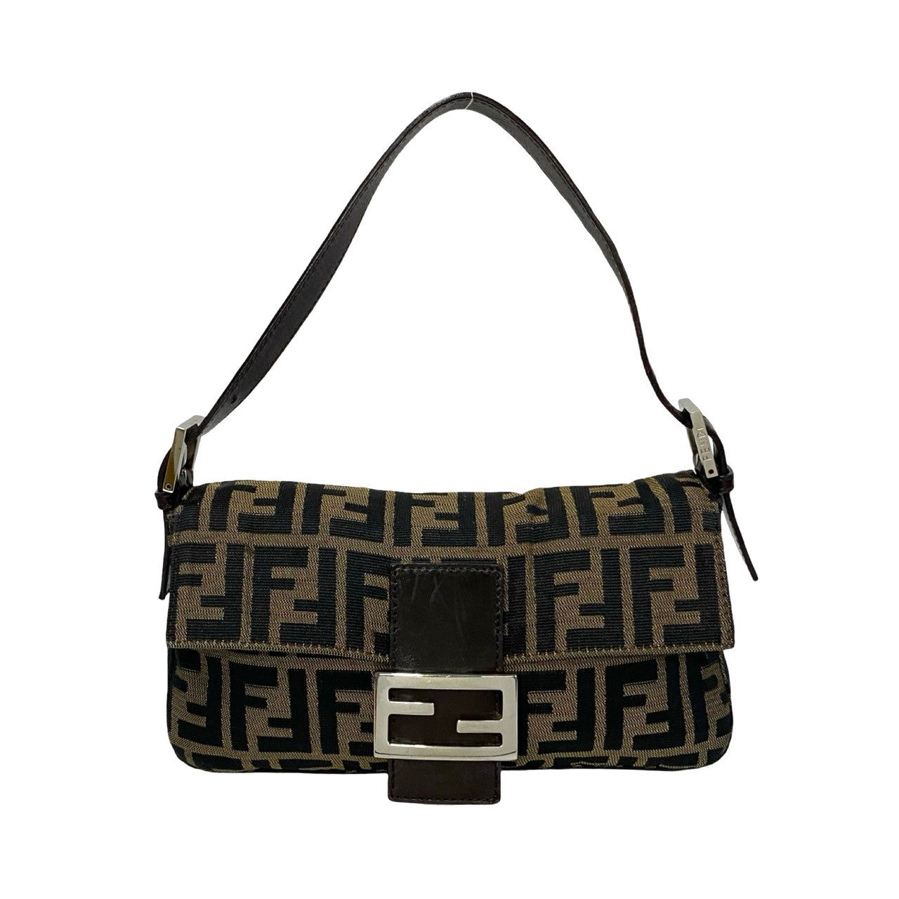 Fendi Mamma Baguette Zucca FF Leather Canvas Handbag