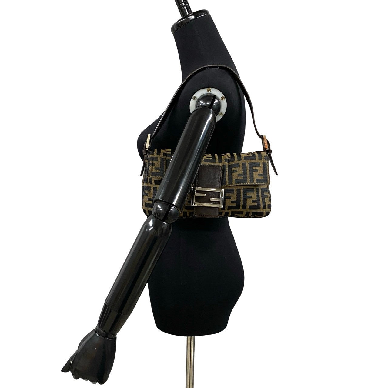Fendi Mamma Baguette Zucca FF Leather Canvas Handbag