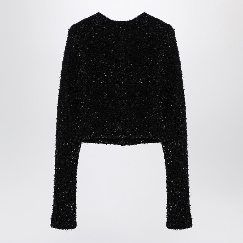 Balenciaga Black Cotton Blend Tweed Cropped Cardigan Women
