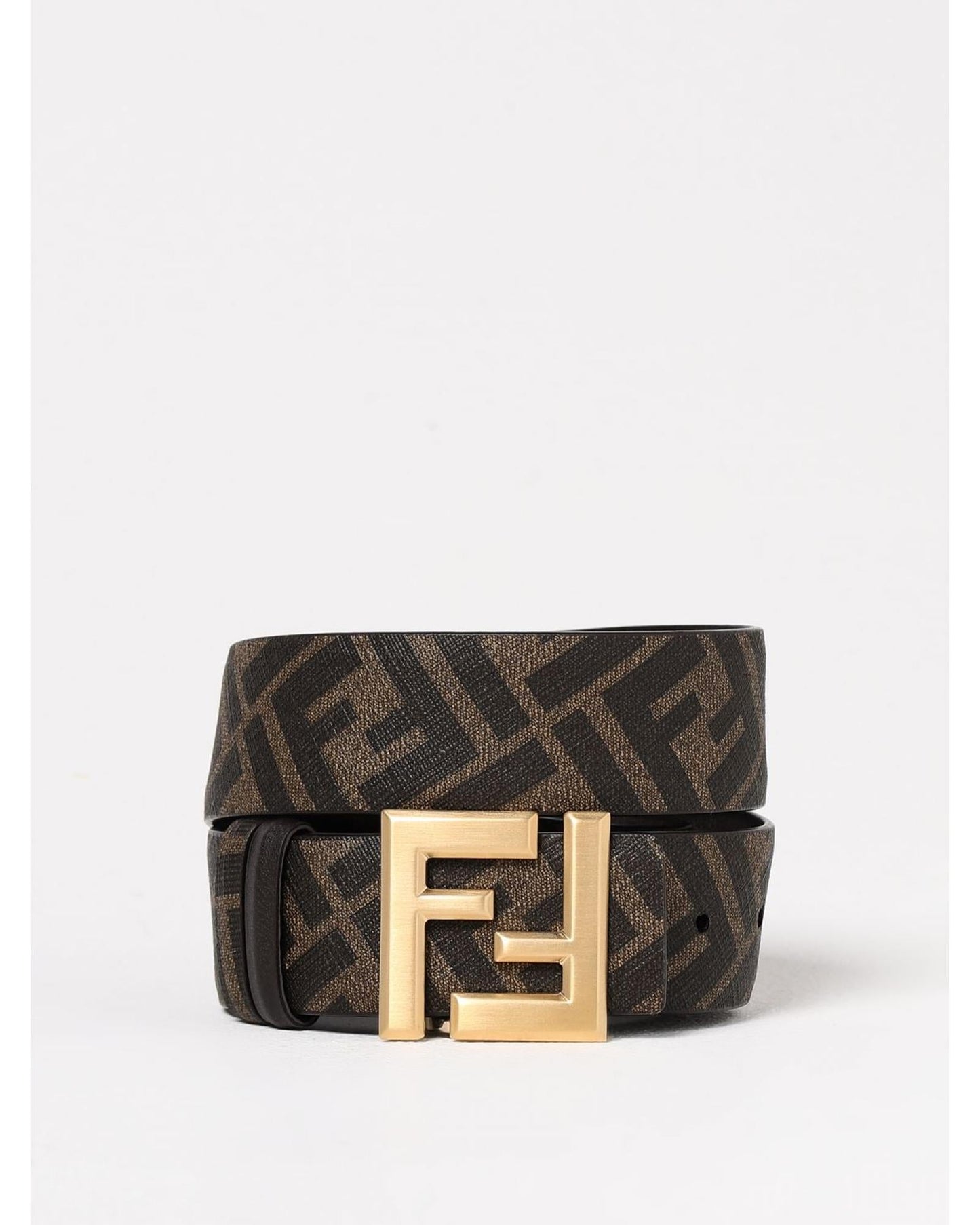 Fendi Leather Belt with FF Buckle Men Dark One Size Fits All Brown