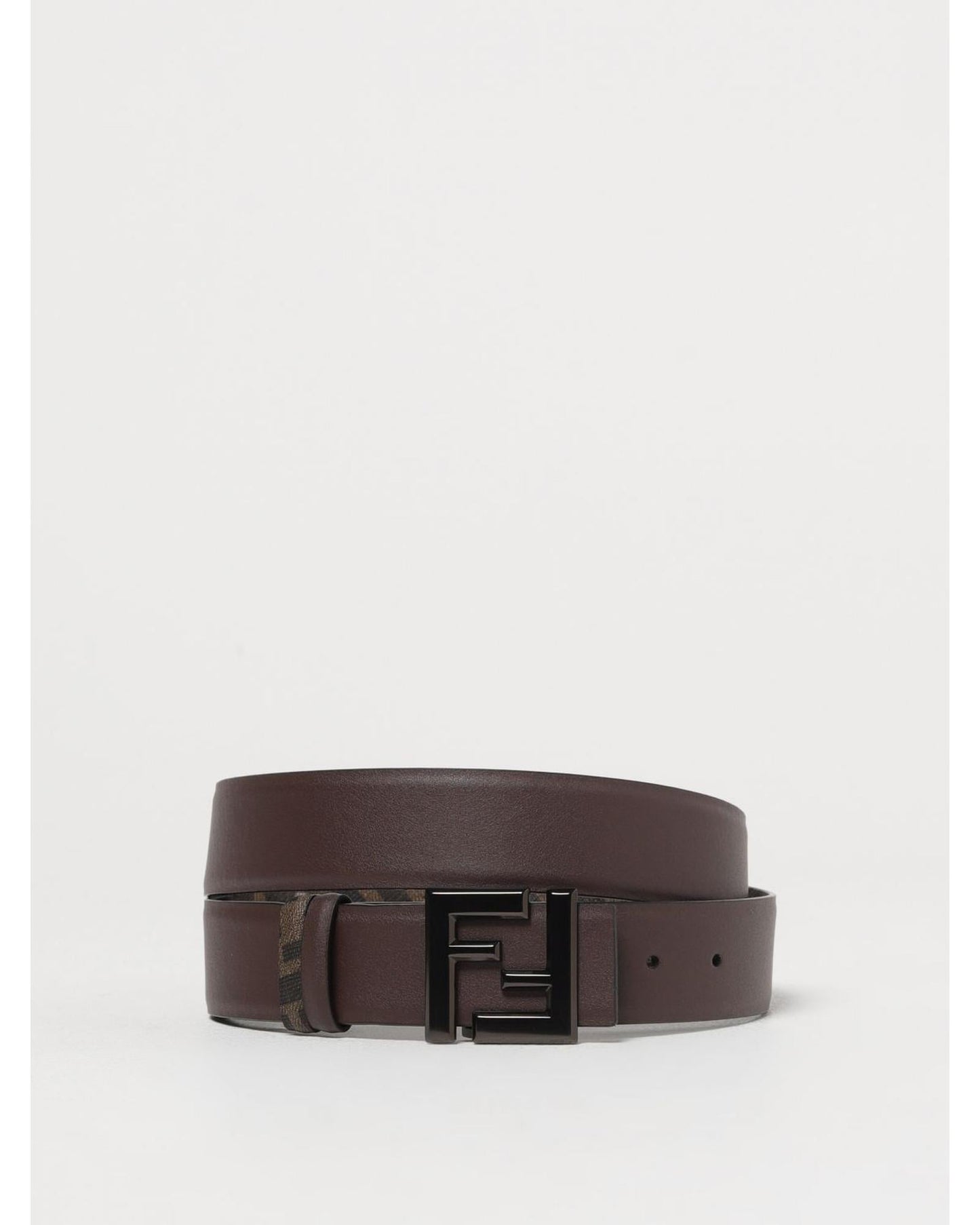 Fendi Leather Belt with FF Buckle Men Dark One Size Fits All Dark