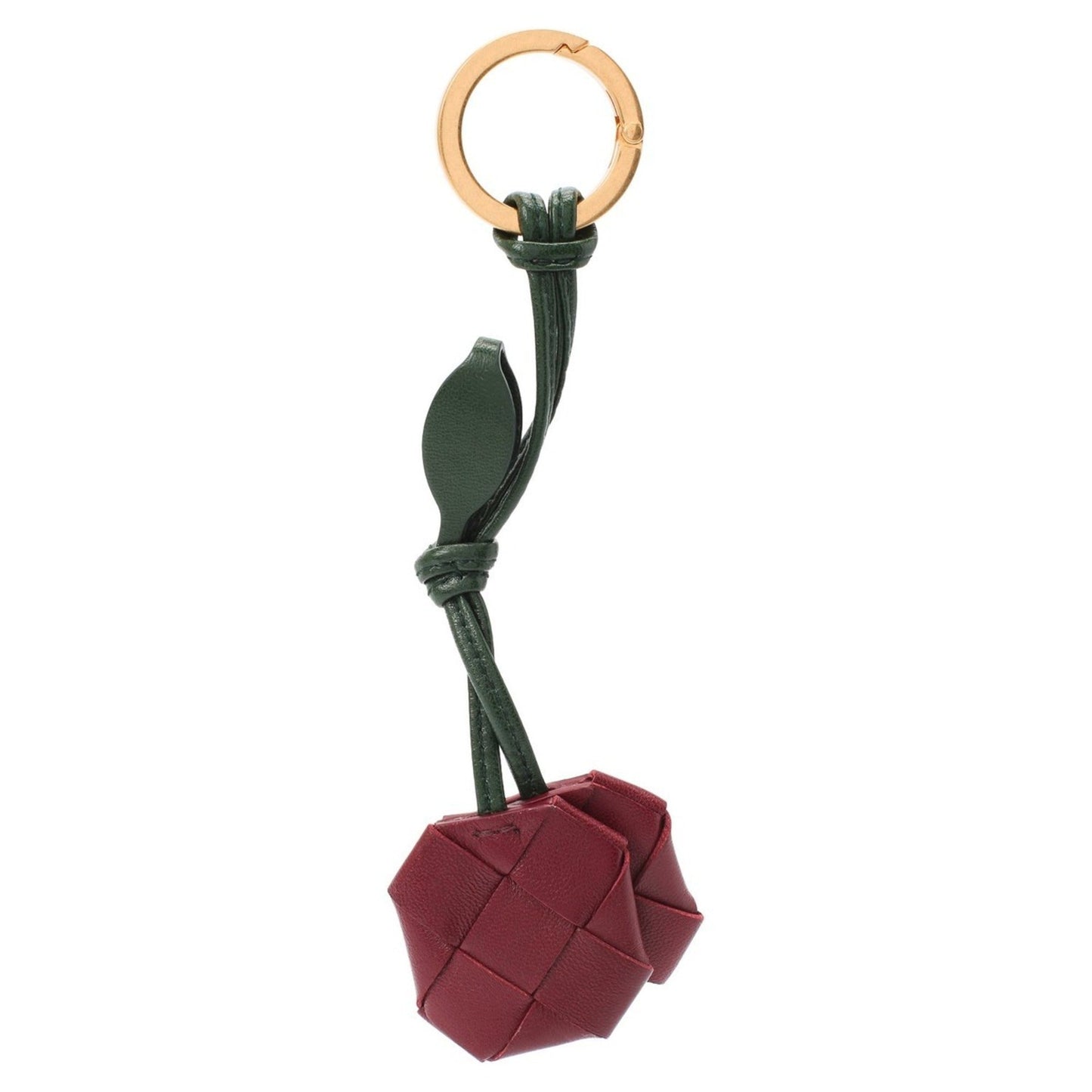 Bottega Veneta Woven Detail Cherry Keyring In Red Burgundy,Green
