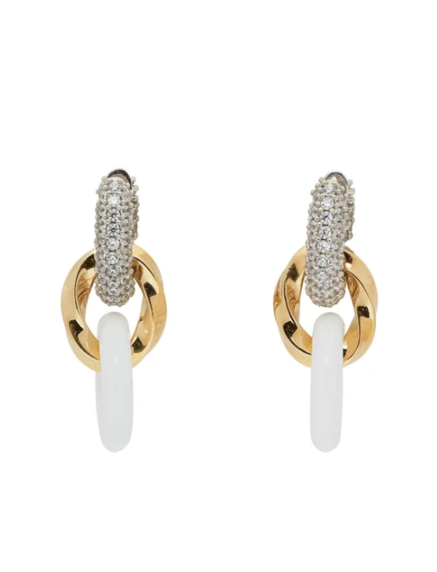 Bottega Veneta Silver And Gold-tone, Enamel And Crystal Earrings In White White,Gold,Silver