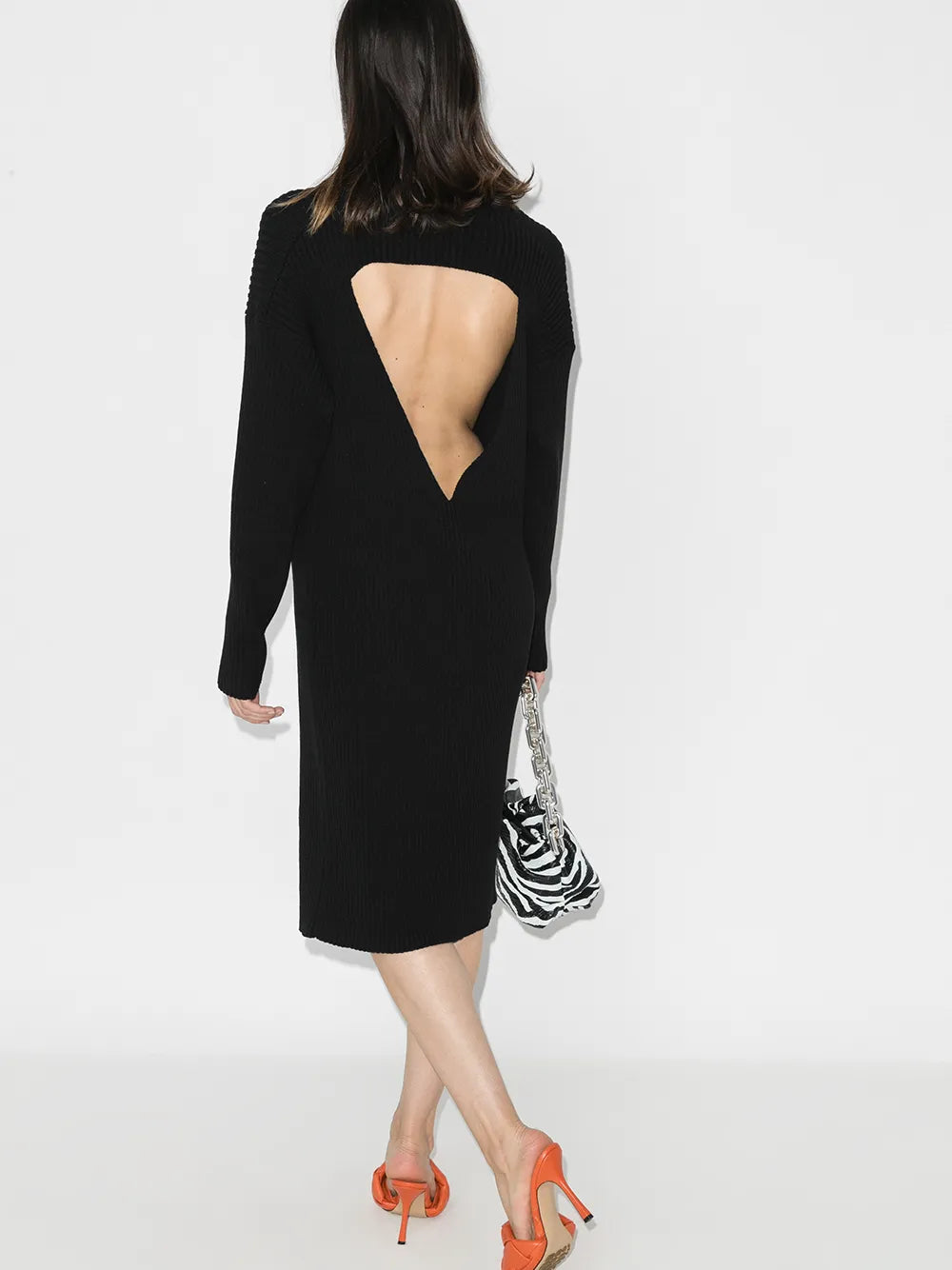 Bottega Veneta Cut Out Knee Length Sweater Dress Regular 6 (S) Black