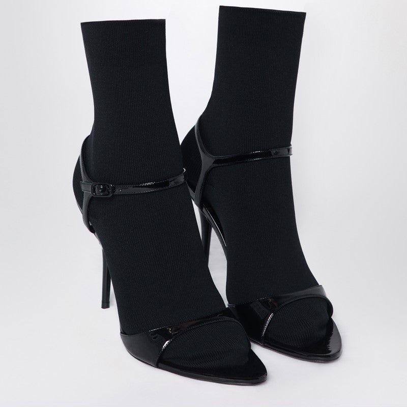 Balenciaga Avenue Sock Black Sandal In Patent Leather And Mesh Women