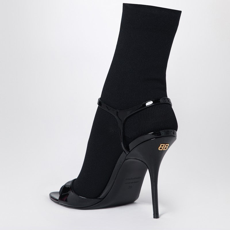 Balenciaga Avenue Sock Black Sandal In Patent Leather And Mesh Women