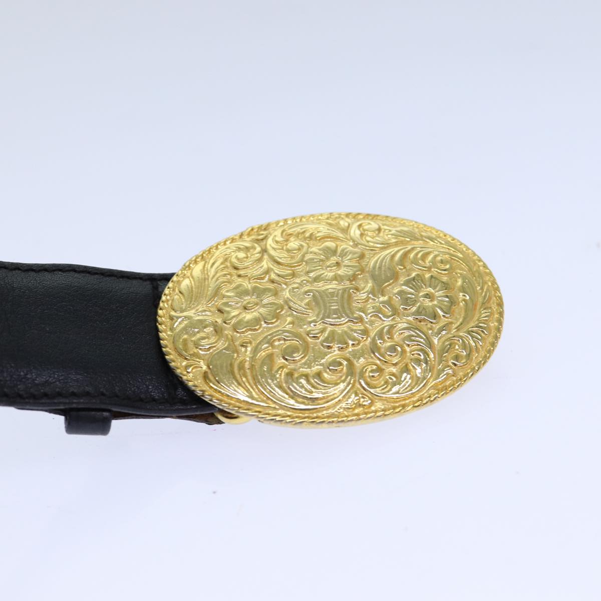 CELINE Belt 65 Leather 29.9" Black Auth 81375