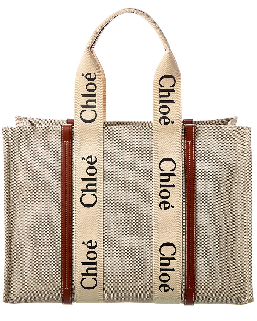 Chloe Woody Large Canvas & Leather Tote