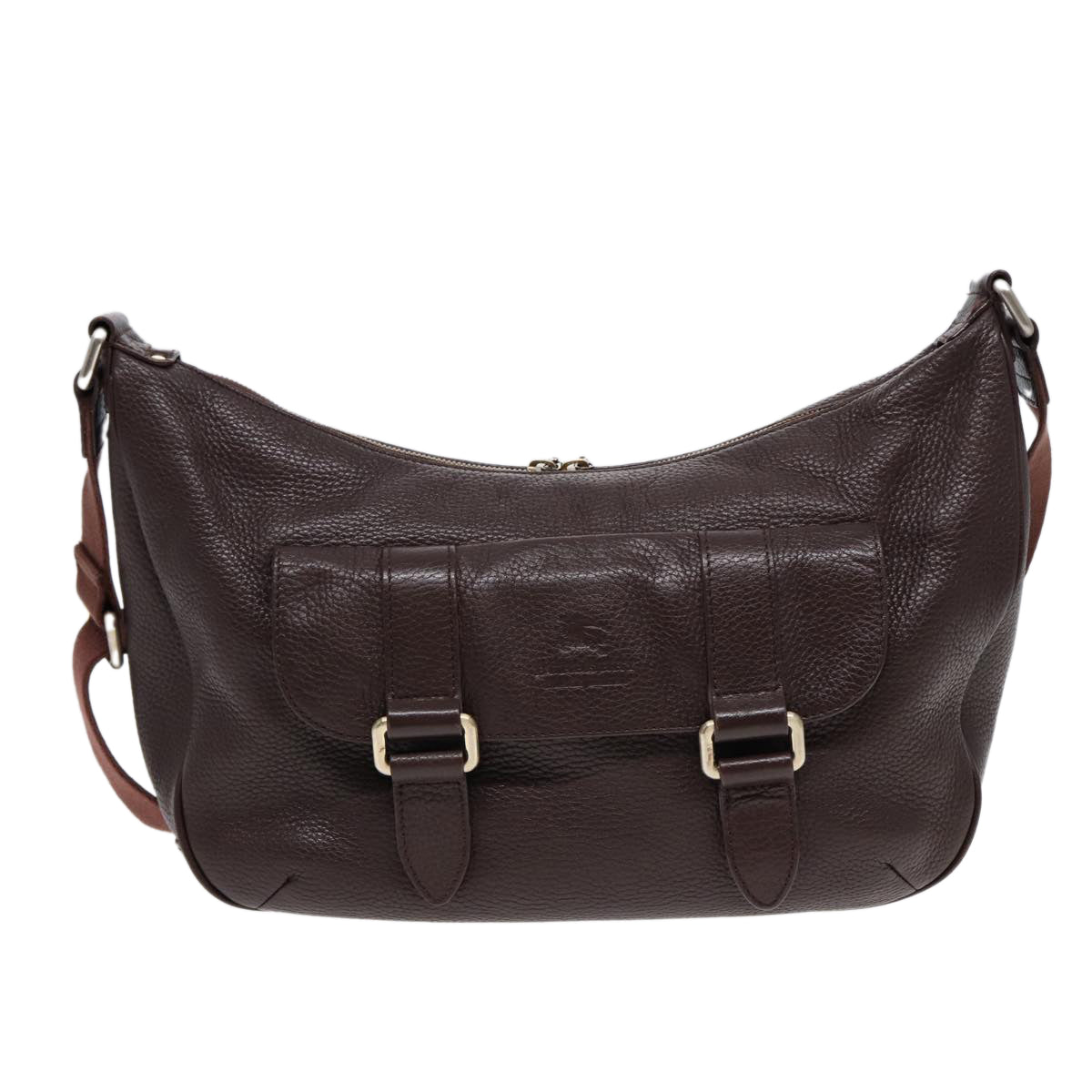 BURBERRY Black label Calf Leather Shoulder Bag Brown Gold Silver Auth 88621